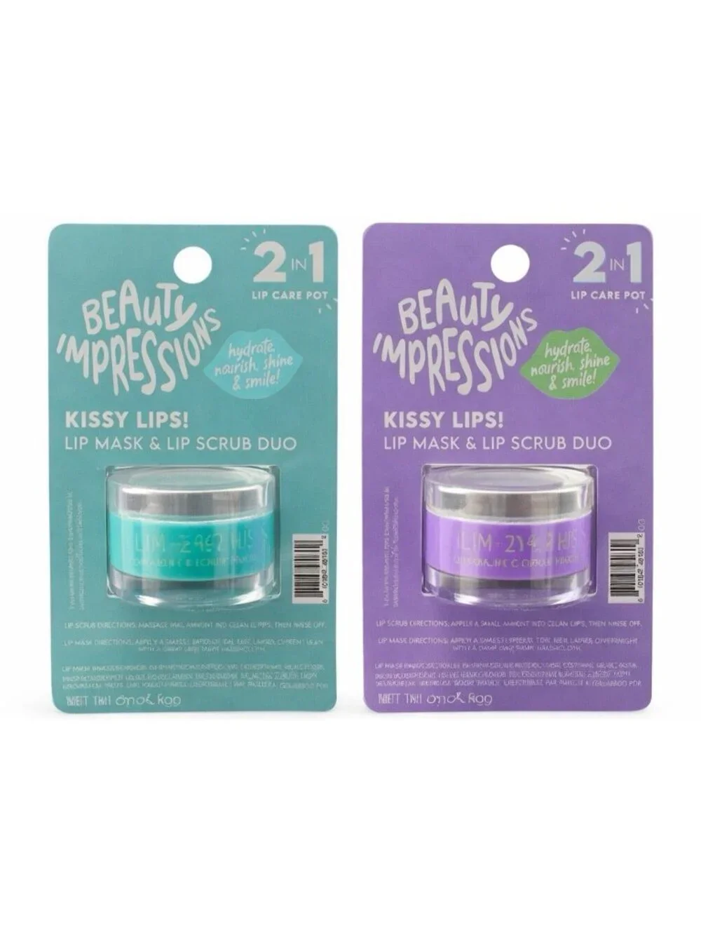 Beauty Impressions 2 in 1  Lip Mask Lip Scrub 2 pc Set new